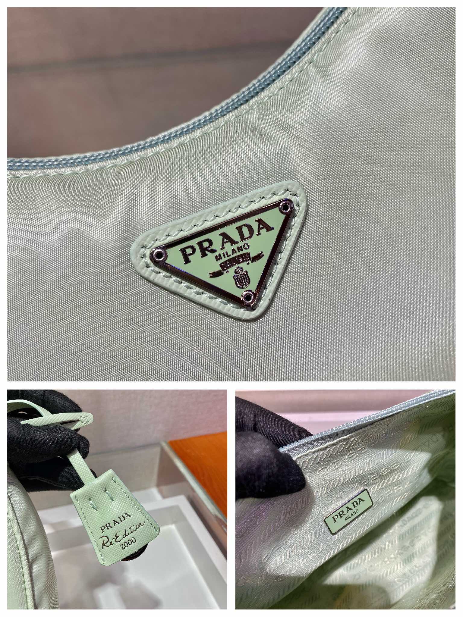 Prada Mini Re Nylon Re Edition 2000 Hobo Bag Handbag Light Green 1NE515